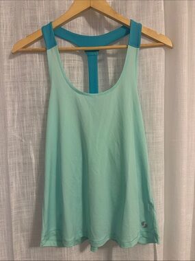 Soffee | Women’s S Mint Green Athletic Tank Top with Blue Straps
